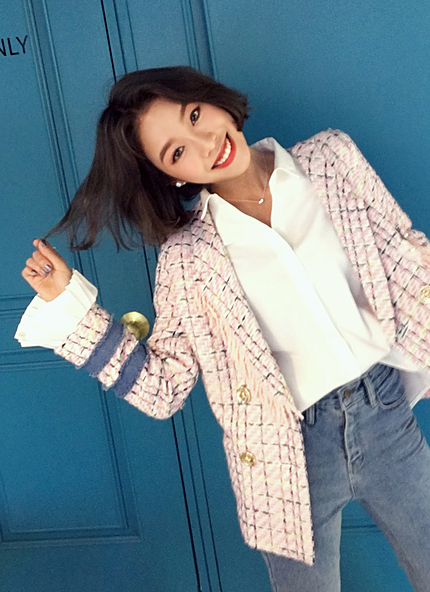 デニムラインユニークチェックツイードジャケット・全2色・45656