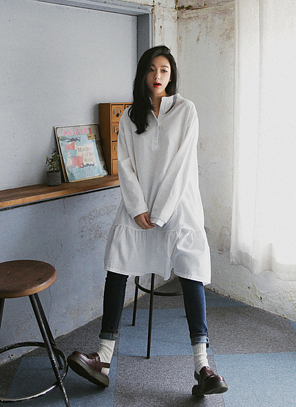 ヘンリーネックフレアヘムワンピース・全2色・t45971