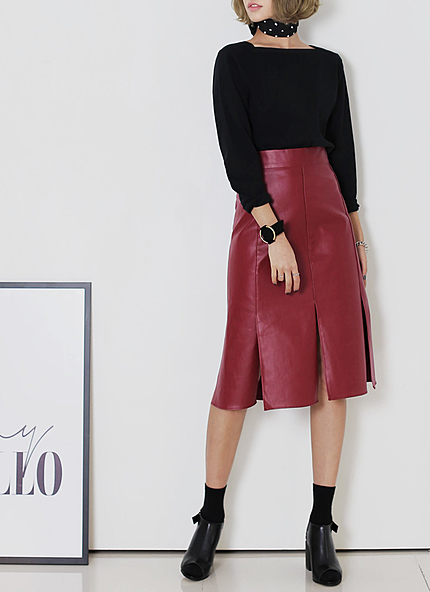 ウエストゴムスリットヘムAラインコーティングスカート・全2色・t45705