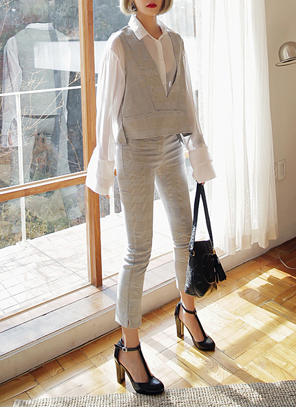 グレンチェックパターンスリムスラックス・全3色・t43554