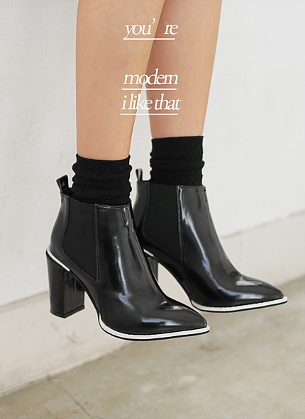 ポンテッドトゥライン配色アンクルブーツ・全2色・s45654