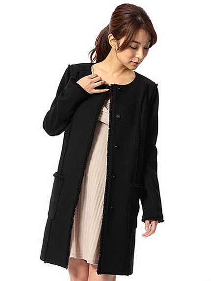 ノーカラーフリンジコート