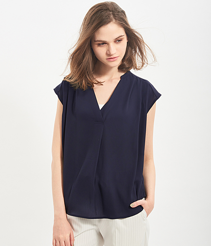 【WEB限定】異素材切替スキッパーブラウス