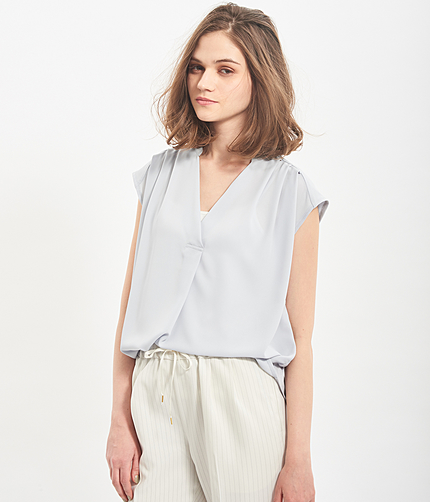 【WEB限定】異素材切替スキッパーブラウス