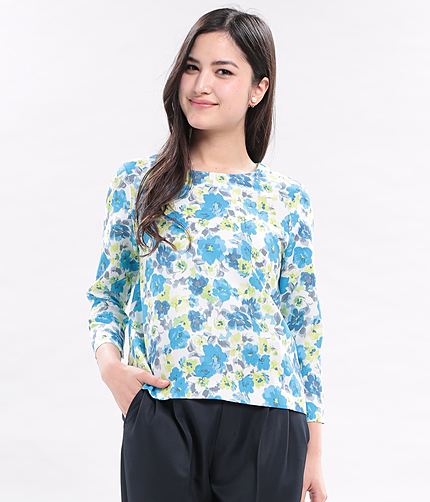 ぼかしフラワープリントブラウス