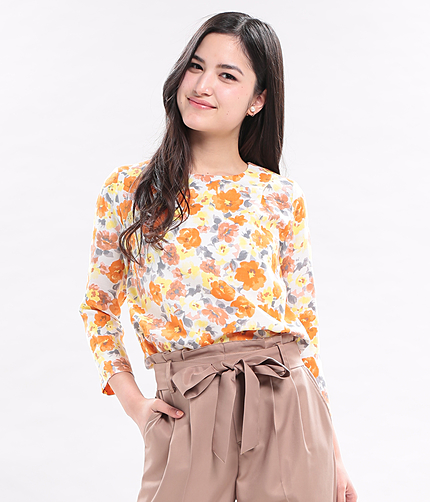 ぼかしフラワープリントブラウス