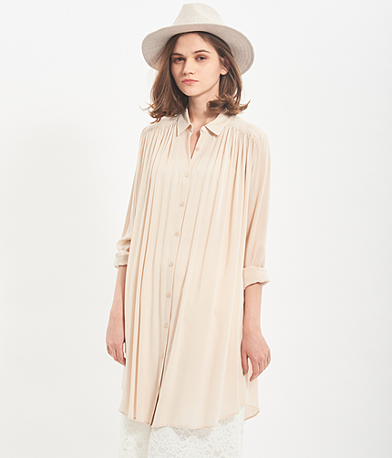 レーヨンギャザーシャツワンピース