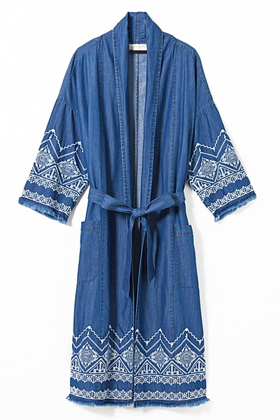 【navasana】インディゴデニム刺繍ロングジャケット