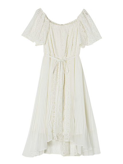 【LUX】 レース×プリーツワンピース