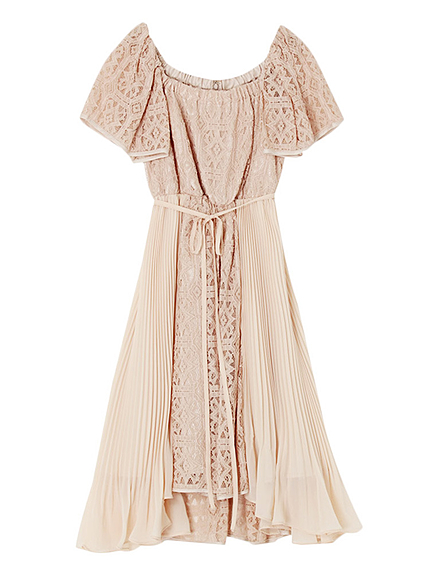 【LUX】 レース×プリーツワンピース