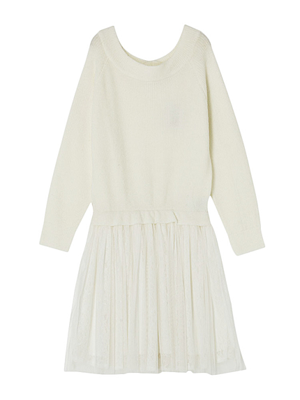 【DUO】 レースチュールニットドッキングワンピース