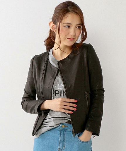 〓◇JCUR16SS レザー ノーカラー ライダース ジャケット