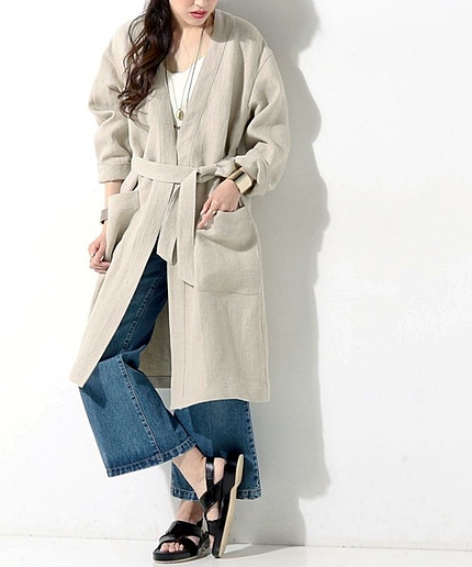 ◇UGMM リネン ラップ ロングガウン