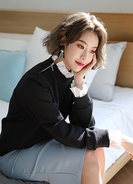 フリルヘムサイドジップスウェットプルオーバー・全4色・t45697