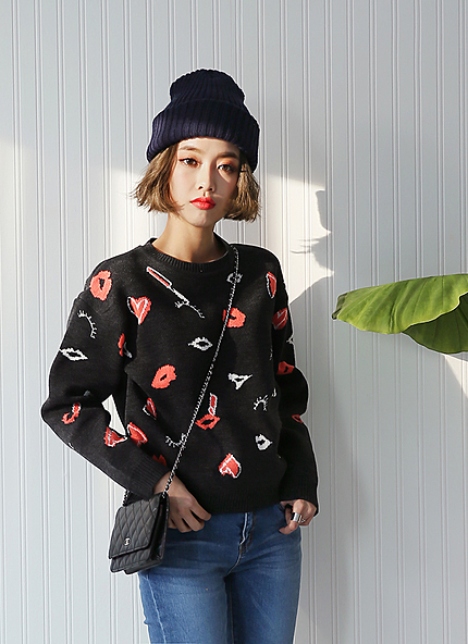 コスメティックパターンニットプルオーバー・全3色・t45675