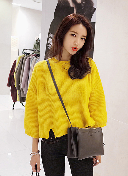 アンゴラ混スリットヘムニットプルオーバー・全2色・b43592