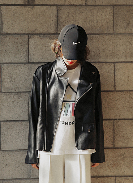 フェイクレザーオーバーシルエットライダースジャケット・全1色・t45996