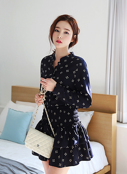 ユニークパターンティアードフレアヘムミニワンピース・全2色・t45681