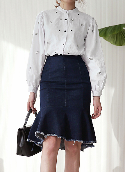 フレイドヘムマーメイドデニムスカート・全2色・t45693