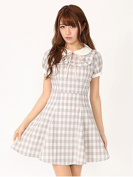 丸えりチェックフレアOP