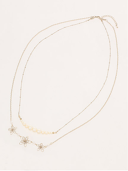 コットンパールフラワー2連ネックレス