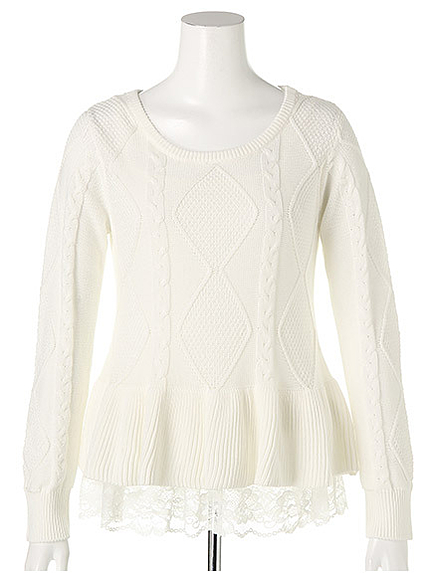 裾レースキャミ付きペプラムニット