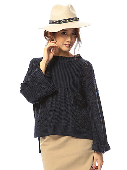 スカシボトルネックニット