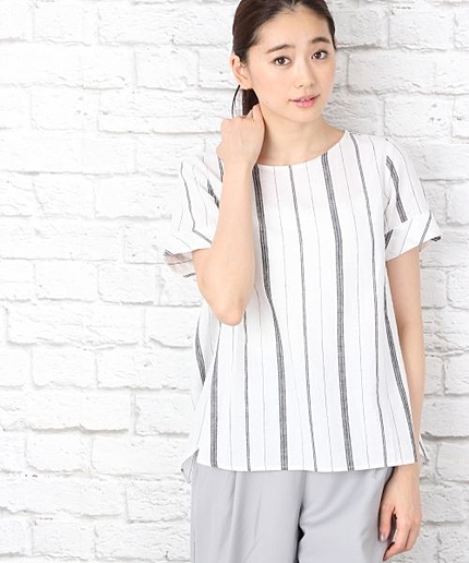 【WEB先行予約】コットンリネンストライプブラウス