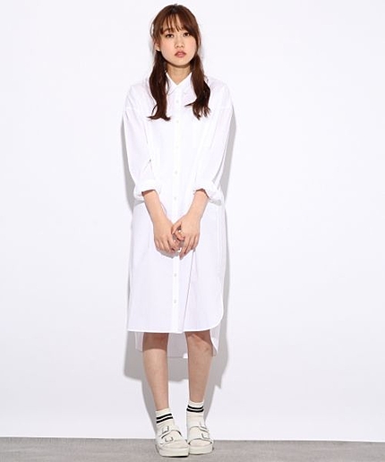 ブロードシャツワンピースロングスリーブ