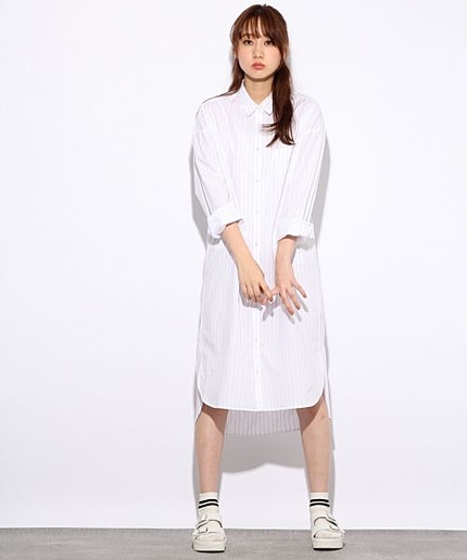 ブロードシャツワンピースロングスリーブ