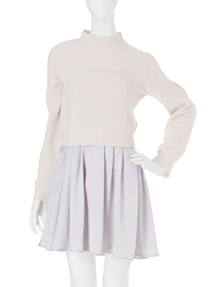 【se】オープンショルダーニット×サテンワンピース