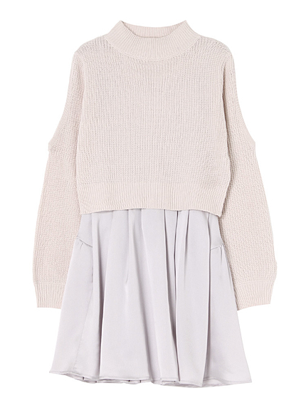 【se】オープンショルダーニット×サテンワンピース