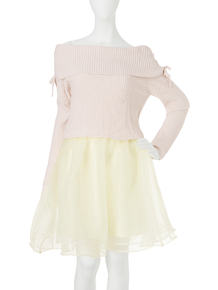 【se】オフショルオーガンジーワンピース