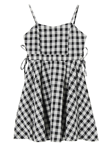レースアップギンガムキャミワンピース