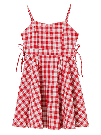 レースアップギンガムキャミワンピース