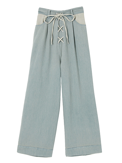 レースアップデニムワイドパンツ