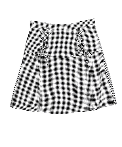 ギンガムレースアップ台形スカート