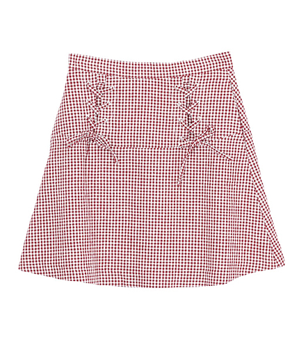 ギンガムレースアップ台形スカート