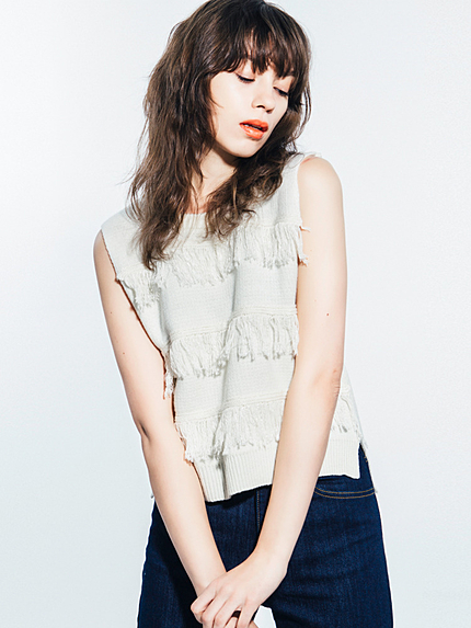 【CASUAL】ボーダーフリンジニットベスト