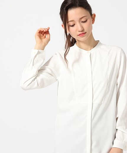 【LADIES】デザインスタンドカラーシャツ