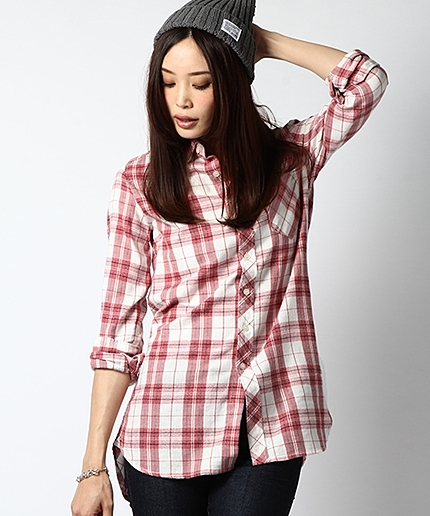 チュニックツイルチェックシャツ