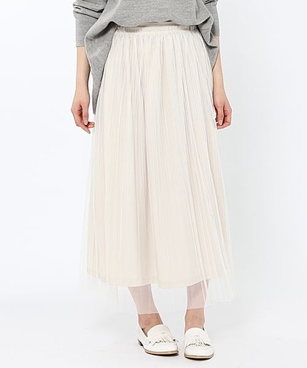 チュール×サテンリバーシブルロングスカート