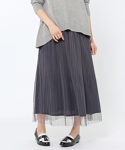 チュール×サテンリバーシブルロングスカート