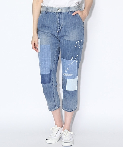 テーパードブロークンデニムパンツ