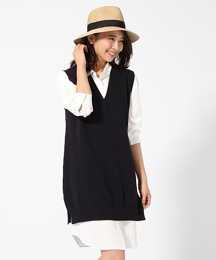 【セットアイテム】Ｖベスト＊シャツワンピース