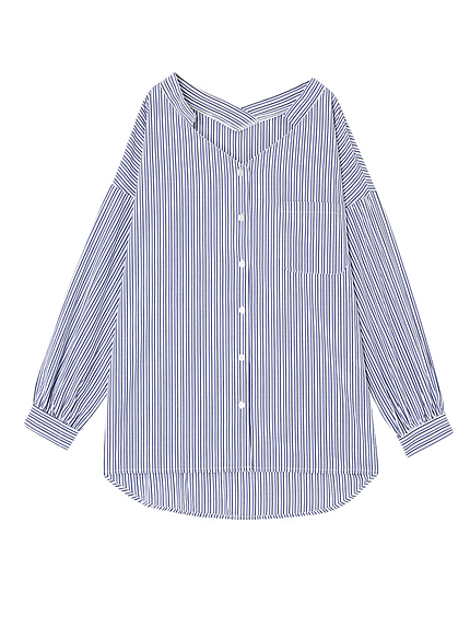 【FEMININE】ロングリラックスデコルテシャツ