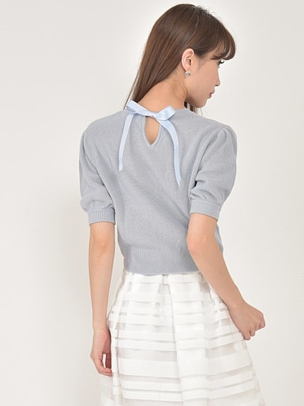 バックリボン畦ニットプルオーバー