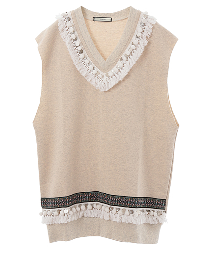 VネックコインフリンジカットOP