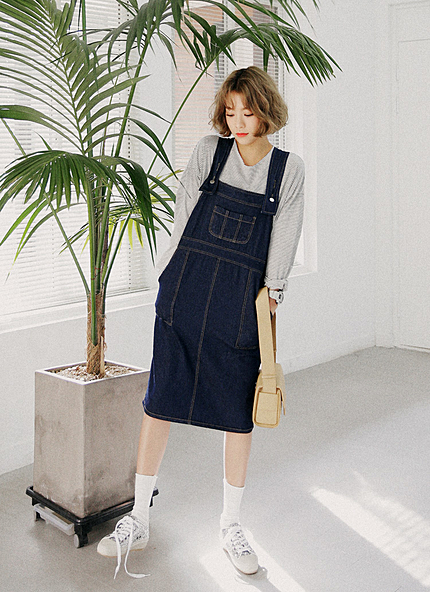 ステッチポイントオーバーオールワンピース・全3色・t46039