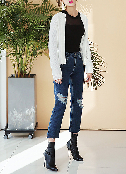 ニークラッシュクロップドデニムパンツ・全1色・t45703